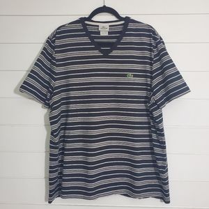 Lacoste Vintage Men's Regular Fit Striped V-neck Short Sleeve T-Shirt. Size: 9